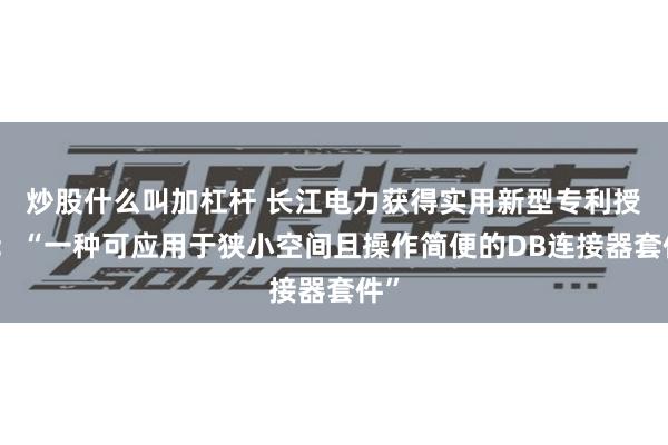 炒股什么叫加杠杆 长江电力获得实用新型专利授权：“一种可应用于狭小空间且操作简便的DB连接器套件”