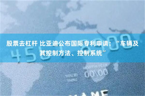 股票去杠杆 比亚迪公布国际专利申请：“车辆及其控制方法、控制系统”