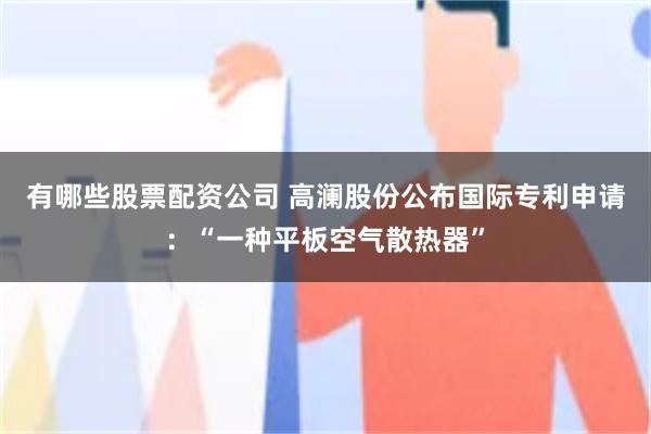 有哪些股票配资公司 高澜股份公布国际专利申请：“一种平板空气散热器”