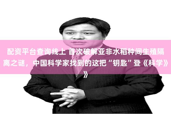 配资平台查询线上 首次破解亚非水稻种间生殖隔离之谜，中国科学家找到的这把“钥匙”登《科学》